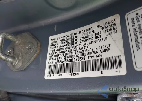 2008 Honda Cr-V Ex from USA, damaged, VIN 5J6RE48548L020529